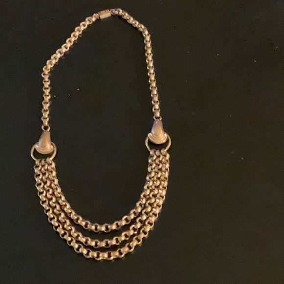 multi strand choker bib waterfall chain necklace Vintage 1960s 1970s gold tone - Picture 2 of 3